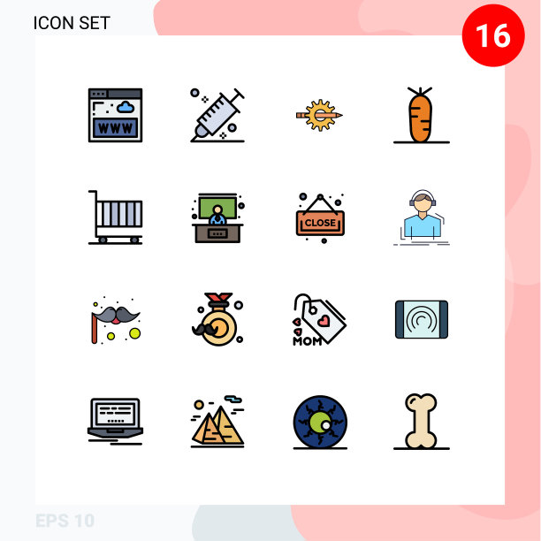 16主题平色填充线条和可编辑图片下载