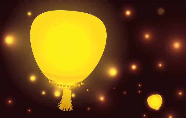 夜空中闪烁着流苏的天灯图片下载