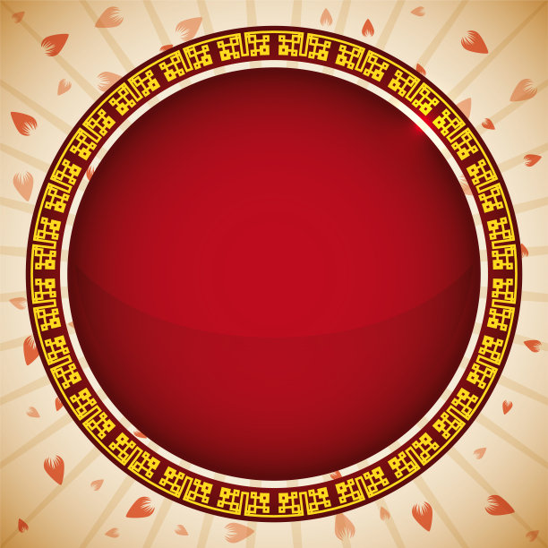 中国圆形图案围绕红色钮扣和樱花花瓣淋浴图片下载