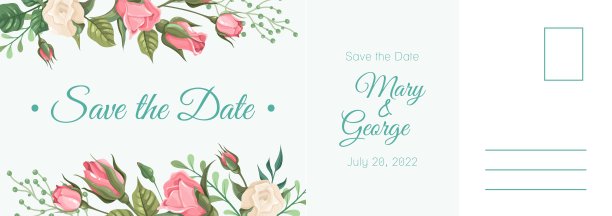 婚礼的明信片。浪漫的卡片，优雅的粉红色玫瑰花和叶子框架，植物信模板与复制空间花卉边界设计邀请和问候矢量插图图片下载