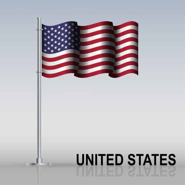 桌子上有一面插着旗杆的美国国旗图片下载