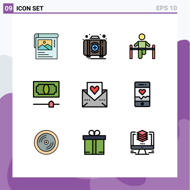 在网格上为心脏设置9个填充线平面颜色图片下载