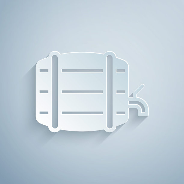 纸切割木桶架上的旋塞图标孤立在灰色背景。纸艺术风格。向量图片下载