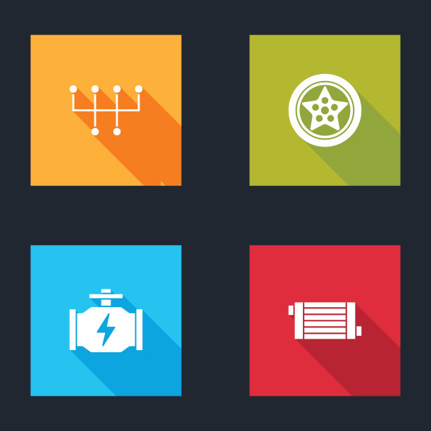 设置变速杆，车轮，检查发动机和散热器冷却系统图标。向量图片下载