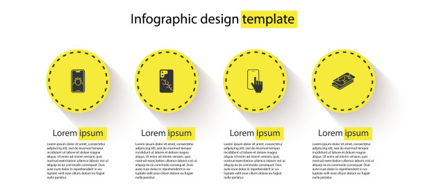 设置系统错误的手机，手机破碎屏幕，电话维修服务和。业务信息模板。向量图片下载