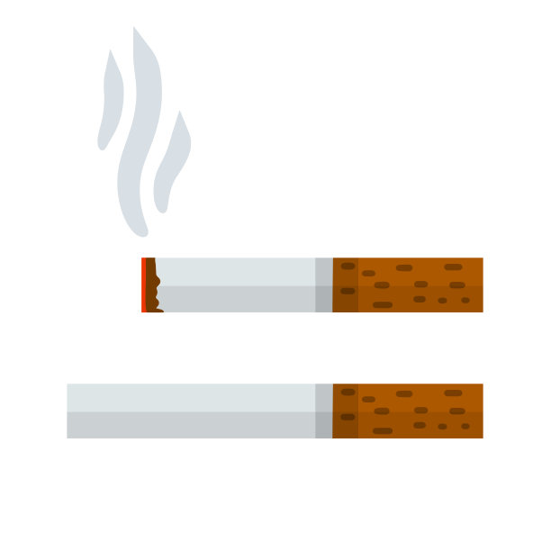 香烟。吸烟和烟蒂与烟雾。坏习惯。水平对象集。图片下载