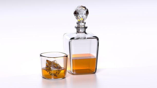 一杯威士忌和一瓶3D渲染图像图片下载