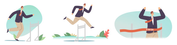 采购产品跨栏，障碍跑步比赛，领导力，运动挑战，领袖追逐。跨越障碍的商人图片下载