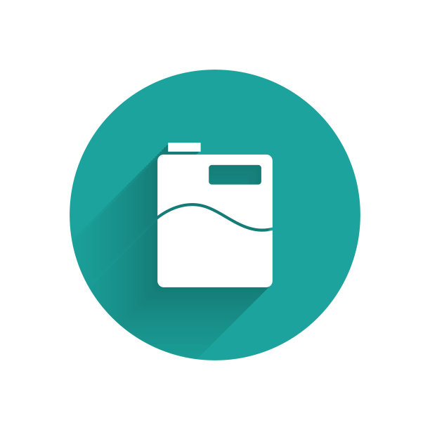 白色大瓶子与干净的水图标孤立与长阴影。冷却器的塑料容器。绿色圆圈按钮。向量图片下载