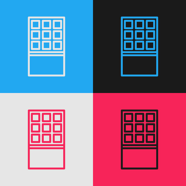 流行艺术线巧克力棒图标孤立的颜色背景。向量图片下载