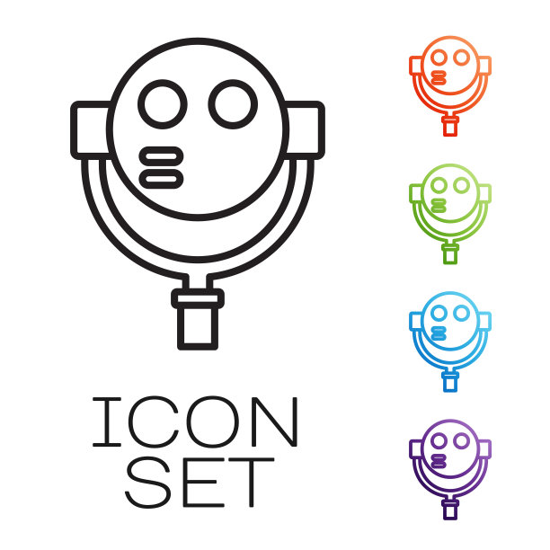 黑线旅游双筒望远镜图标孤立在白色背景。游客观景台的双筒望远镜。设置图标丰富多彩。向量图片下载