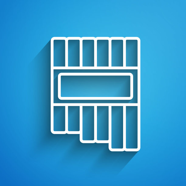 白线排箫图标孤立在蓝色背景。传统的秘鲁乐器。Zampona。来自秘鲁、玻利维亚和墨西哥的民间乐器。长长的阴影。向量图片下载