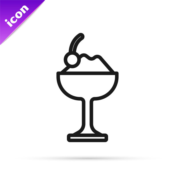 黑线冰淇淋在碗图标孤立在白色背景上。甜蜜的象征。向量图片下载