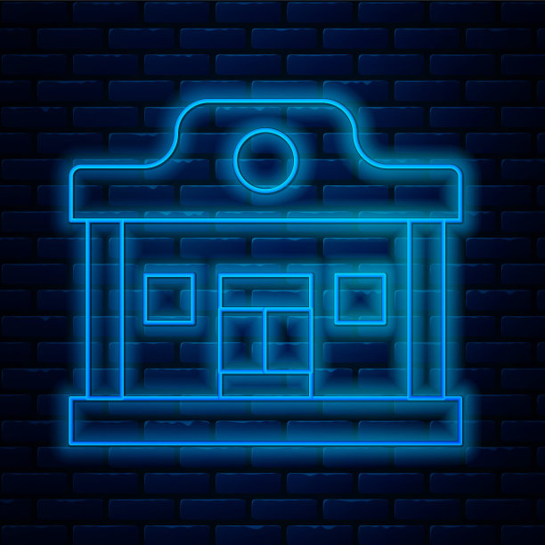 发光的霓虹灯线狂野西部沙龙图标隔离在砖墙背景。老西部建筑。向量图片下载