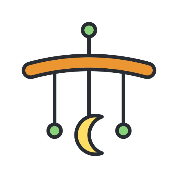 婴儿床上悬挂玩具平面图标。图片下载