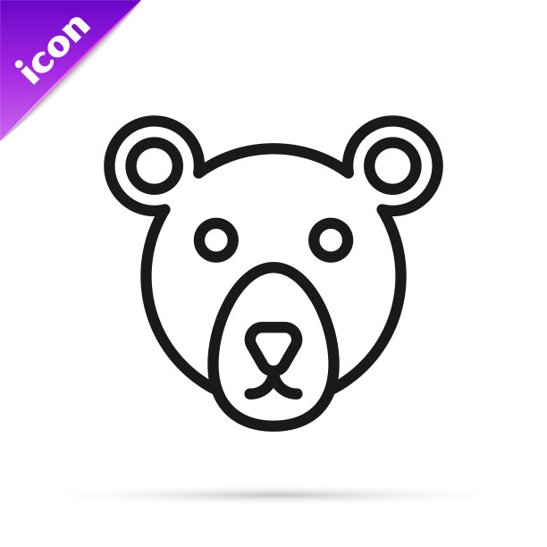 黑线熊头图标孤立在白色背景上。向量图片下载