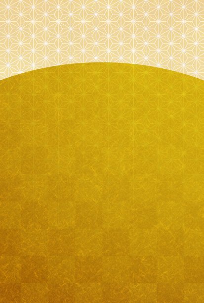 上面画着白色日本图案的金色明信片。图片下载