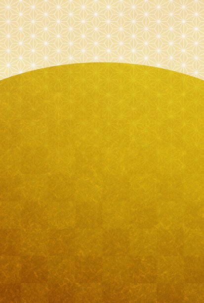 上面画着白色日本图案的金色明信片。图片下载