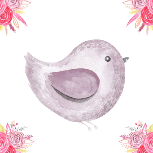 水彩手绘可爱的小鸟卡通人物贺卡，贺卡，生日海报，情人节，母亲节，复活节图片下载
