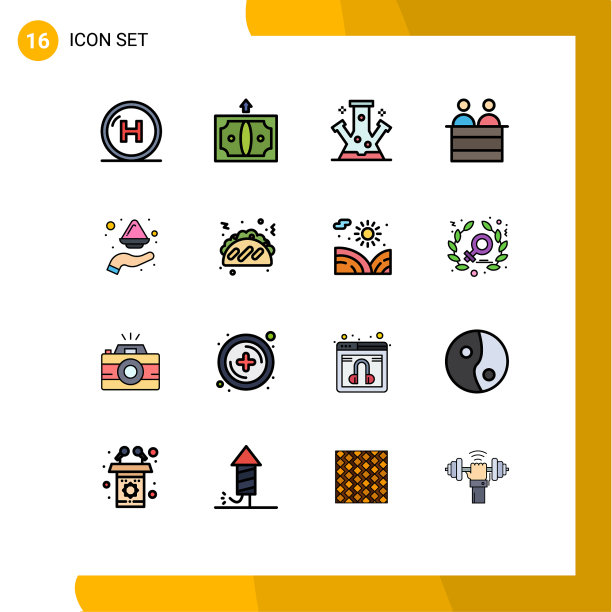 包装16个现代平色填充线条标志图片下载