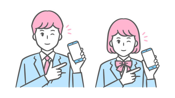 指向智能手机并眨眼的中学生西装插画图片下载