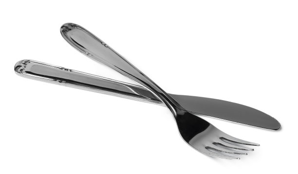 银色的刀叉孤立在白色的背景上图片下载