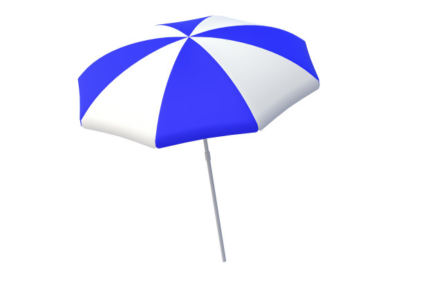 条纹海滩伞防晒隔离在白色背景。三维渲染图片下载