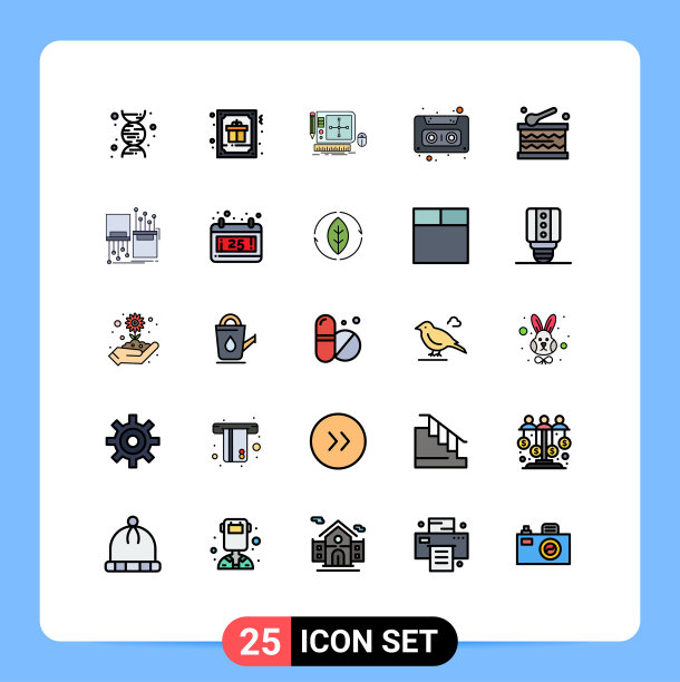 包装25个现代填充线平面颜色的标志图片下载