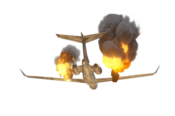 坠落燃烧飞机渲染白色背景3d图片下载