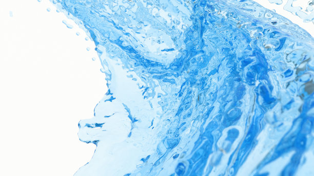 蓝色水流彩色飞溅孤立抽象的白色背景。逼真的飞溅，水滴，液体波。3 d渲染图图片下载