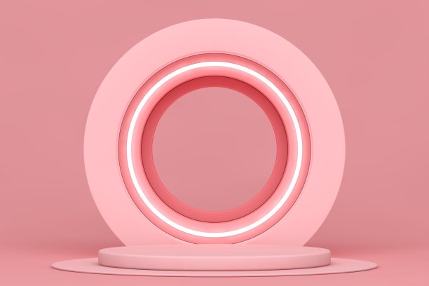 粉色领奖台和最小抽象背景，3d渲染几何形状，舞台上的奖项在现代网站。空产品站图片下载
