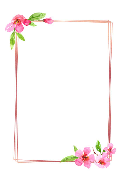 水彩樱花矩形框架花环。樱花美丽的春天花模板。彩色插图孤立在白色。图片下载