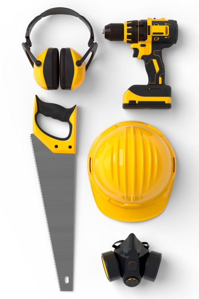 在白色背景上维修和安装的一套施工工具图片下载