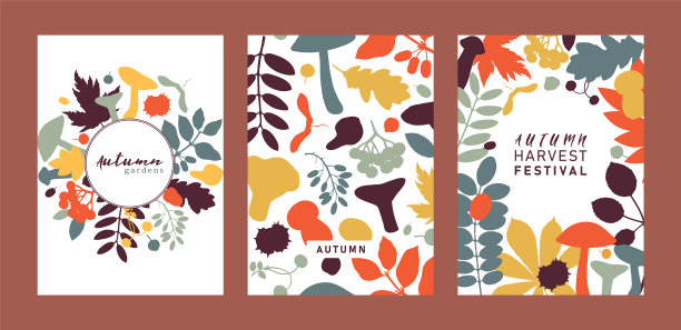 手绘秋季设计的颜色秋季植物图片下载