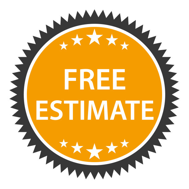 免费的估计。房地产或产品价值。橙色矢量贴纸图标。图片下载