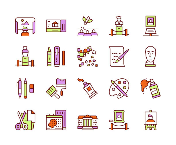 艺术颜色线性图标设置可编辑的笔触图片下载