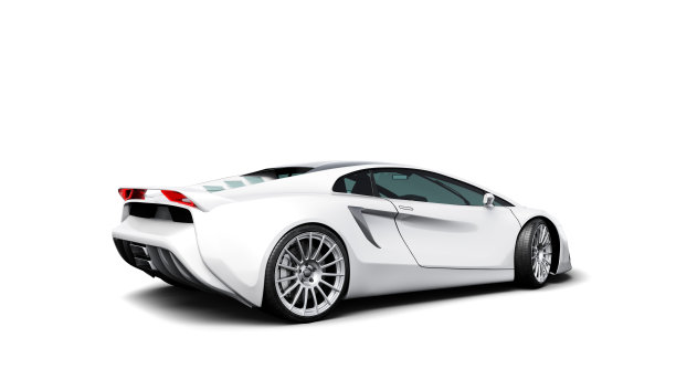 白色跑车后视图孤立的白色图片下载