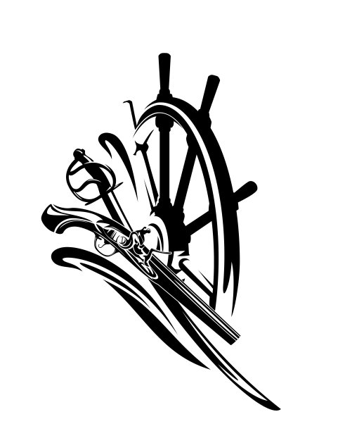 冒险海盗时代的海上旅行标志黑色矢量设计图片下载