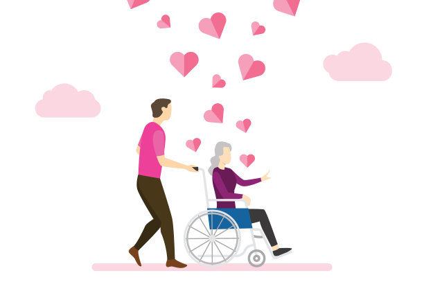 志愿者帮助老年人使用轮椅图片下载