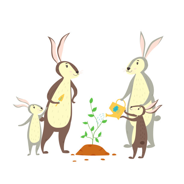 兔子一家种树图片下载