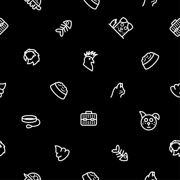 无缝图案抽象涂鸦元素手绘收集宠物动物矢量设计风格背景狗猫骨食物训练照顾修饰插图图标图片下载