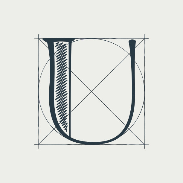 U型字母标志与建筑网格线。图片下载