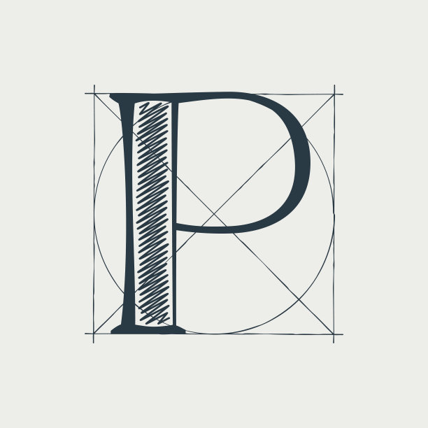 P字母标志与建筑网格线。图片下载