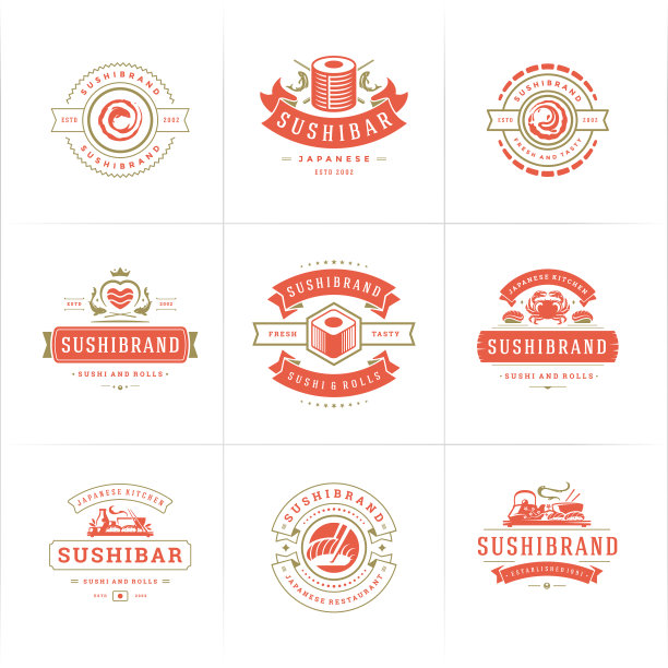 寿司餐厅的标志和徽章设置日本图片下载
