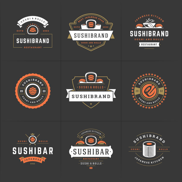 寿司餐厅的标志和徽章设置日本图片下载