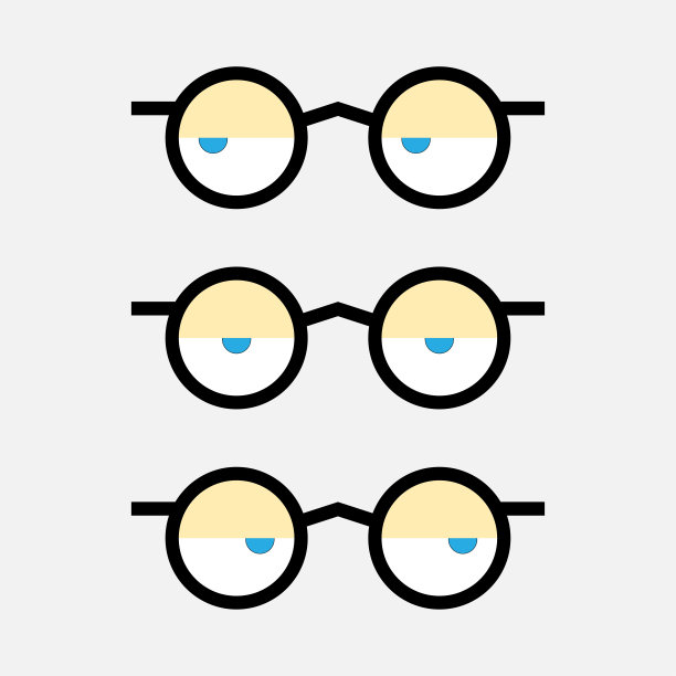 漫画风格的卡通疲惫的眼睛。眼睛戴眼镜图片下载