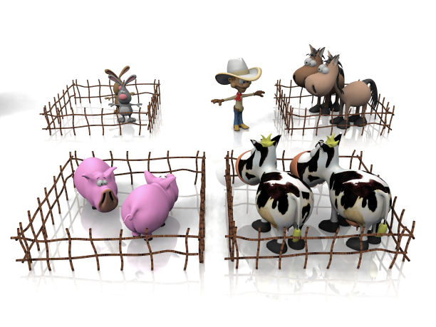 饲养猪、牛、马和兔子图片下载