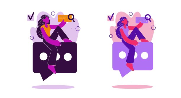 聊天信息矢量插图。卡通扁小女孩坐在短信泡泡上聊天。在线私人谈话概念孤立在白色背景图片下载