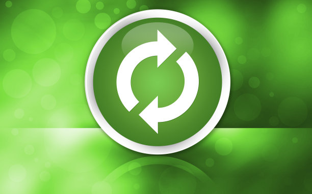 更新图标高级光泽按钮隔离在抽象的闪亮的绿色背景图片下载