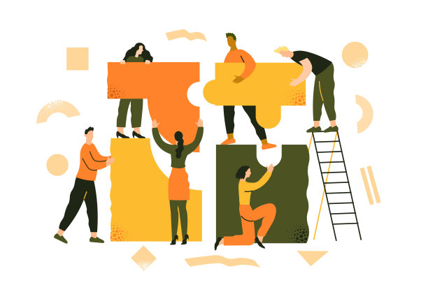 人们把拼图拼在一起。团队合作，商业伙伴关系。图片下载